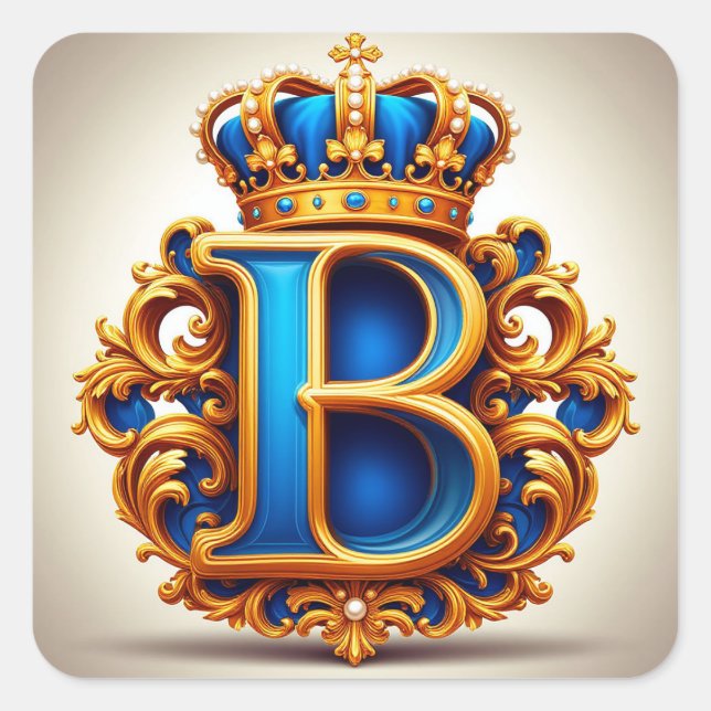 🔵 Monogramme B Lettre Bleue Couronnée Étiquette d (Devant)