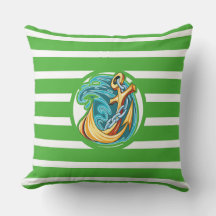 Monogramme Bande verte marine Coussin extérieur Lg