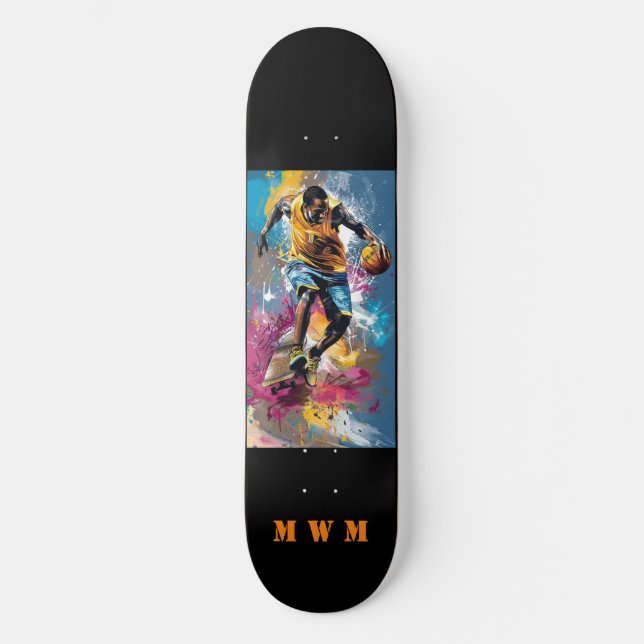 Monogramme Basketball Design unique Skateboard (Recto)