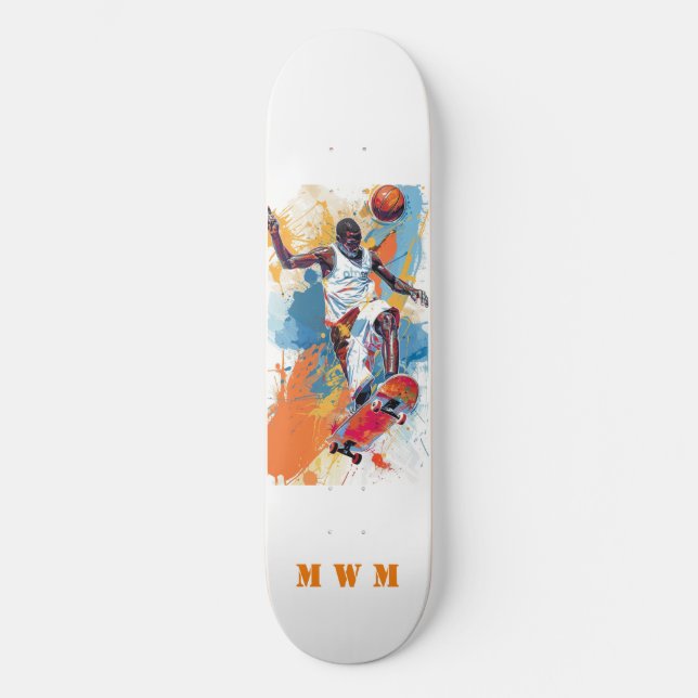 Monogramme Basketball Design unique Skateboard (Recto)