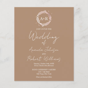 Monogramme beige Invitations de mariage budgétaire