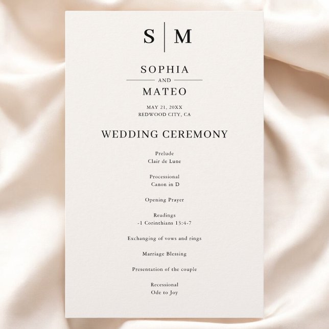 Monogramme beige Programme de mariage classique (Créateur téléchargé)