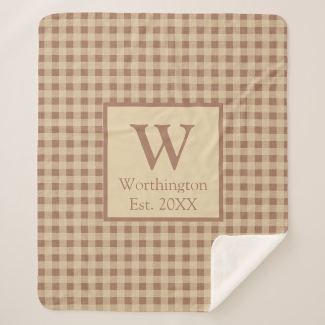 Monogramme Beige Rouille Buffle Plaid Campagne Rus (Devant)