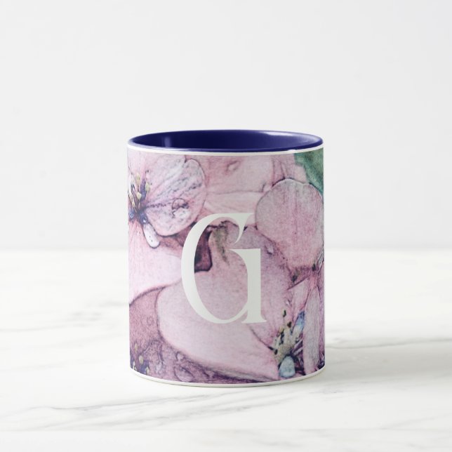 Monogramme Belle Mug d'aquarelle rose (Centre)