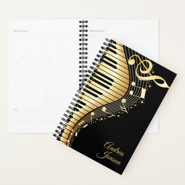 Monogramme Black and Gold Music Notes Design (Devant avec enveloppe)