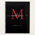 Monogramme Black Burgundy Girly Nom du script 2021<br><div class="desc">Monogramme moderne Noir Bourgogne Rouge Maroon Girly Elégant Élégant Script Nom 2021 Planificateur</div>