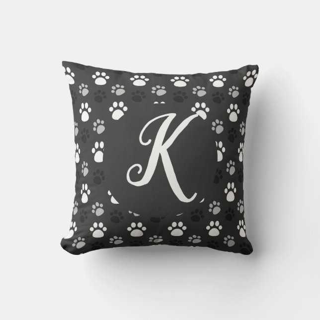 Monogramme Black Dog Paws Jeter Oreiller (Recto)