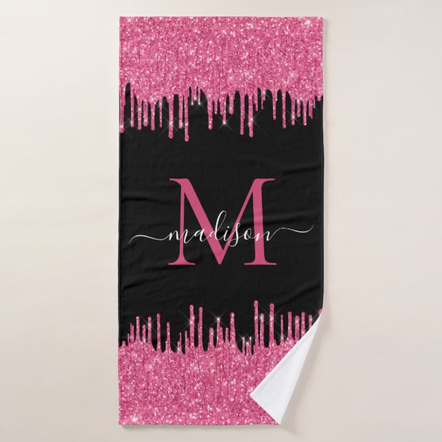 Monogramme Black Metallic Hot rose Parties scintil (Serviette de bain)