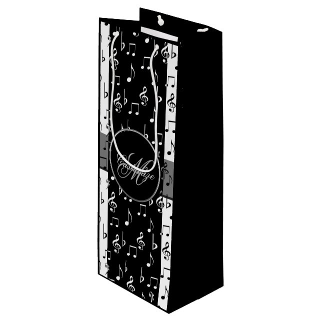 Monogramme Black & White Musical Stripes Sac à vin (Devant Angle)