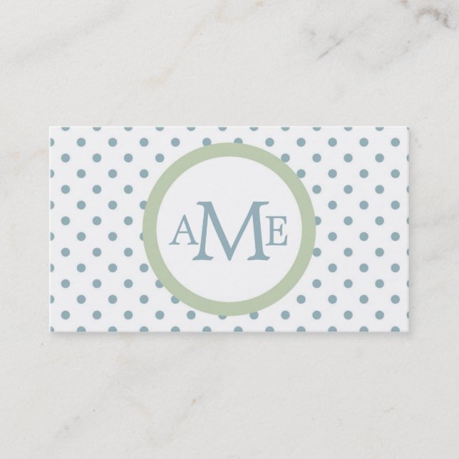 Monogramme blanc Lt bleu Polka Carte de visite (Devant)