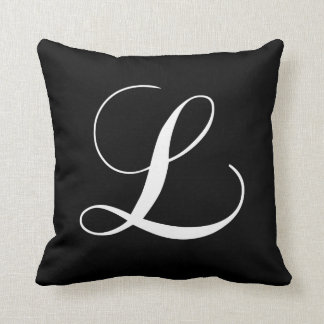 Monogramme blanc noir L coussin décoré d'un