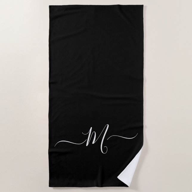Monogramme blanc noir moderne Première serviette d (Devant)