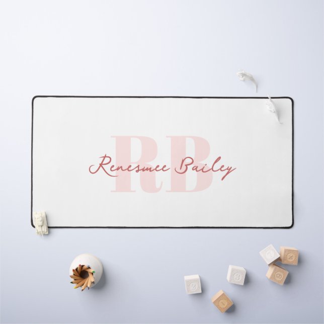 Monogramme blanc rose minimal (Tableau pour enfants)