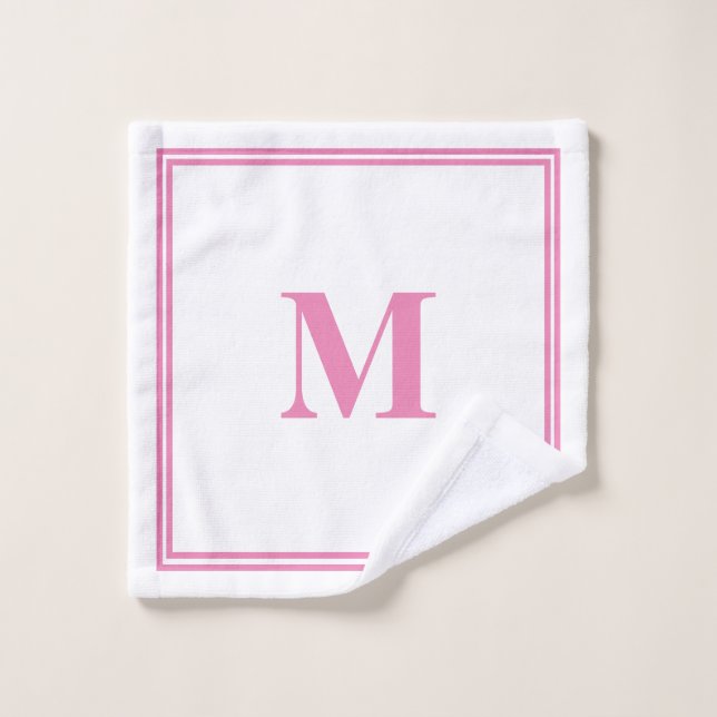 Monogramme blanc rose Nom personnalisé initial tri (Gant de toilette)