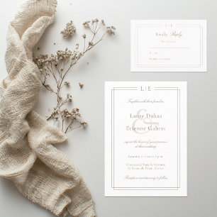 Monogramme Blanc Rose Or Mariage RSVP Invitation