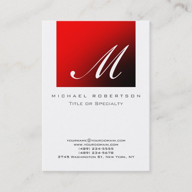 Monogramme blanc rouge strate Carte de visite Chub (Devant)