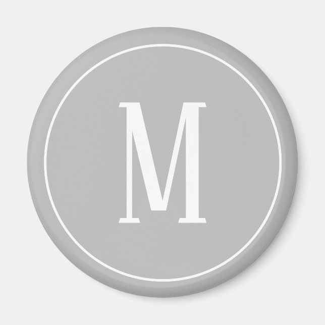 Monogramme blanc sur aimant rond gris (Devant)