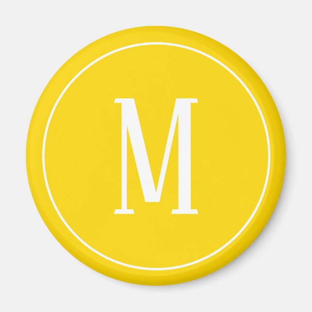 Monogramme blanc sur aimant rond jaune or (Devant)