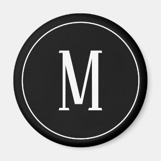 Monogramme blanc sur aimant rond noir