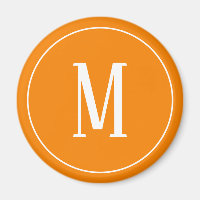 Monogramme blanc sur aimant rond orange