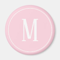 Monogramme blanc sur aimant rond rose clair