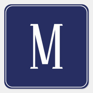 Monogramme blanc sur Sticker Carré bleu marine