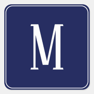 Monogramme blanc sur Sticker Carré bleu marine