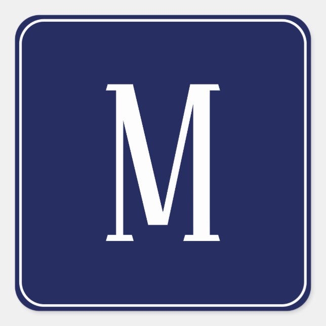Monogramme blanc sur Sticker Carré bleu marine (Devant)