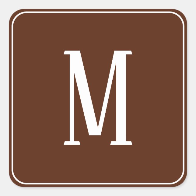 Monogramme blanc sur Sticker Carré Brown (Devant)