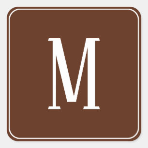 Monogramme blanc sur Sticker Carré Brown