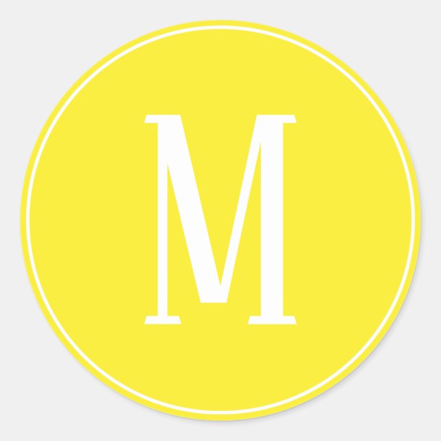 Monogramme blanc sur Sticker rond jaune (Devant)
