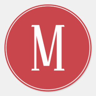 Monogramme blanc sur Sticker rond rouge foncé