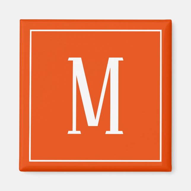 Monogramme blanc sur un aimant Carré orange brilla (Devant)