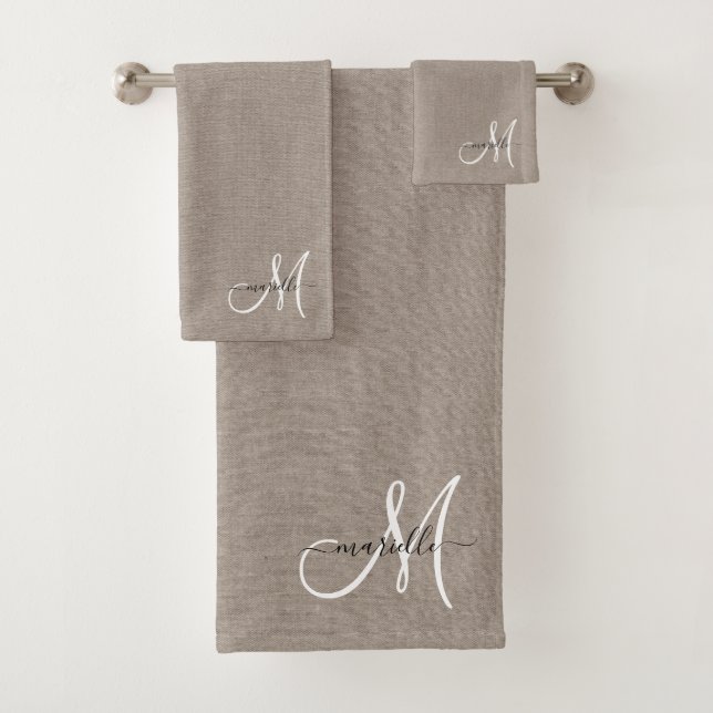 Monogramme blanc Taupe Faux Linen (En situation)