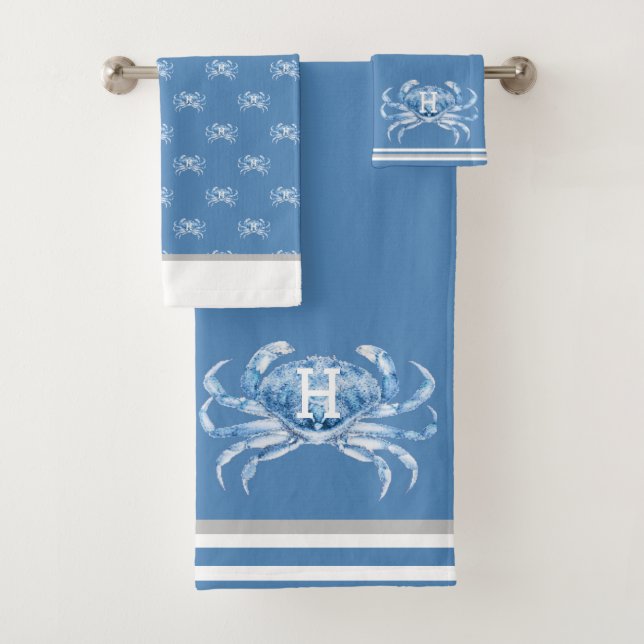 Monogramme Bleu Aquarelle Crabe Côtière Nautique (En situation)
