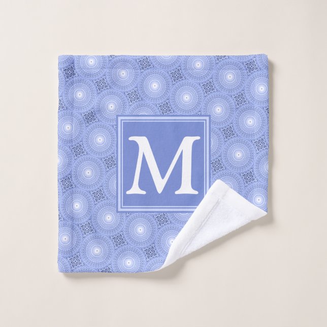 Monogramme bleu cercles motif (Gant de toilette)