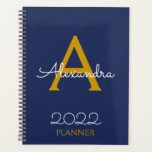 Monogramme bleu de la Marine 2022<br><div class="desc">2022 Gold Navy Blue Monogram Nom et Initiale Spiral Carnet Planner. Cela rend le cadeau parfait pour 16 ans,  mariage,  douche nuptiale,  anniversaire,  baby shower ou bachelorette pour quelqu'un qui aime le luxe glam et les styles chic.</div>