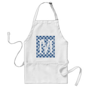 Monogramme bleu en vichy tabliers courts pour homm