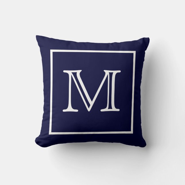 Monogramme bleu encadré blanc Coussin MoJo américa (Recto)