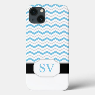 Monogramme bleu et gris Chevron iPad 2/3/4 Coque