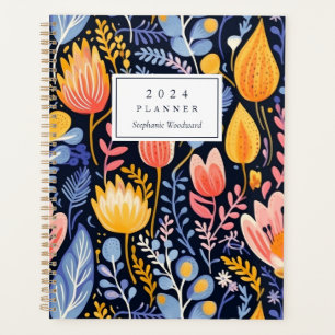 Monogramme bleu floral vif peint à la main 2024