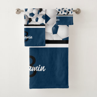 Monogramme bleu foncé noir Motif de balle de footb