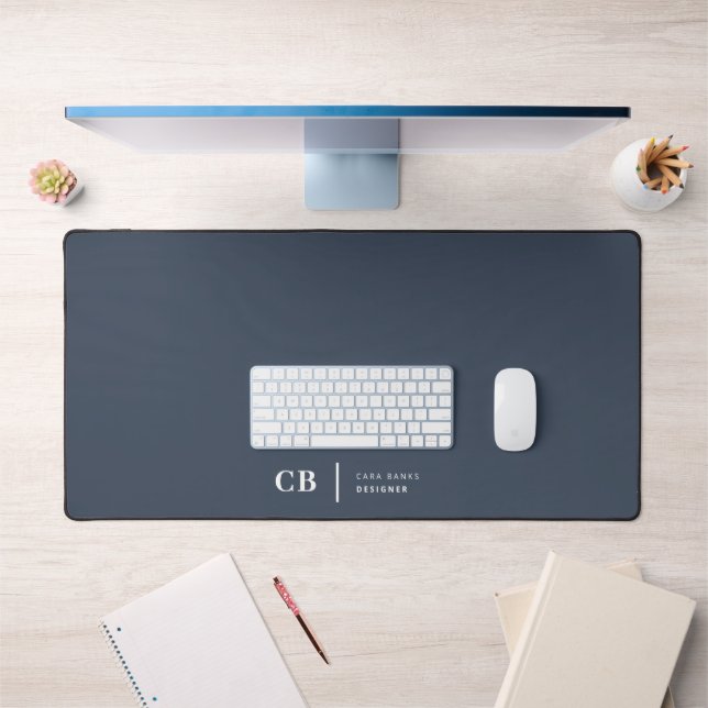 Monogramme bleu marine Moderne Minimal Simple (Bureau 1)