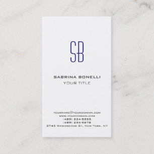Monogramme bleu moderne Carte de visite blanc
