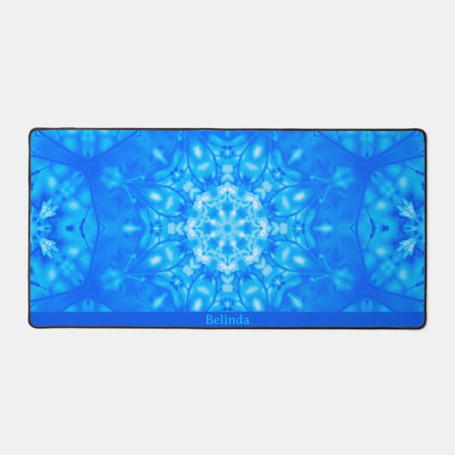 Monogramme bleu Nom Aquarelle Mat de bureau modern (Recto)