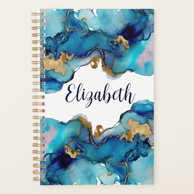 Monogramme Bleu Or Lavage Splash Aquarelle Abstrai (Devant)