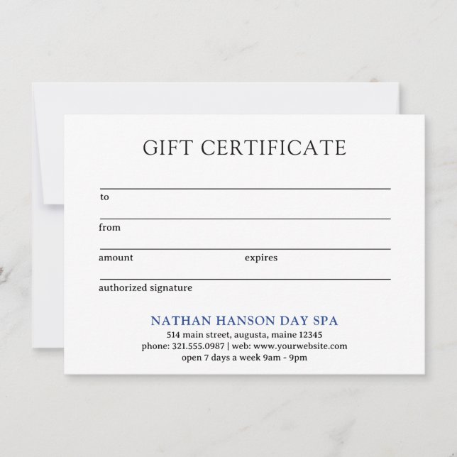 Monogramme bleu simple Certificat cadeau moderne (Devant)