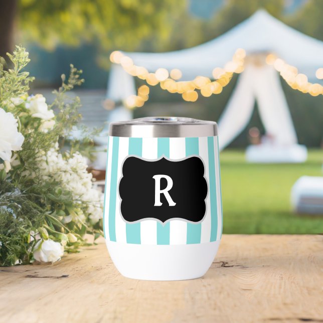 Monogramme bleu turquoise et blanc rayures de caba (Mariage (pivoté))