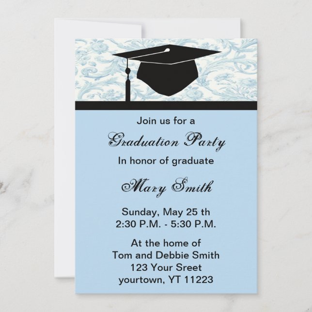 Monogramme Blue Swirl Graduation Party Invitation (Devant)