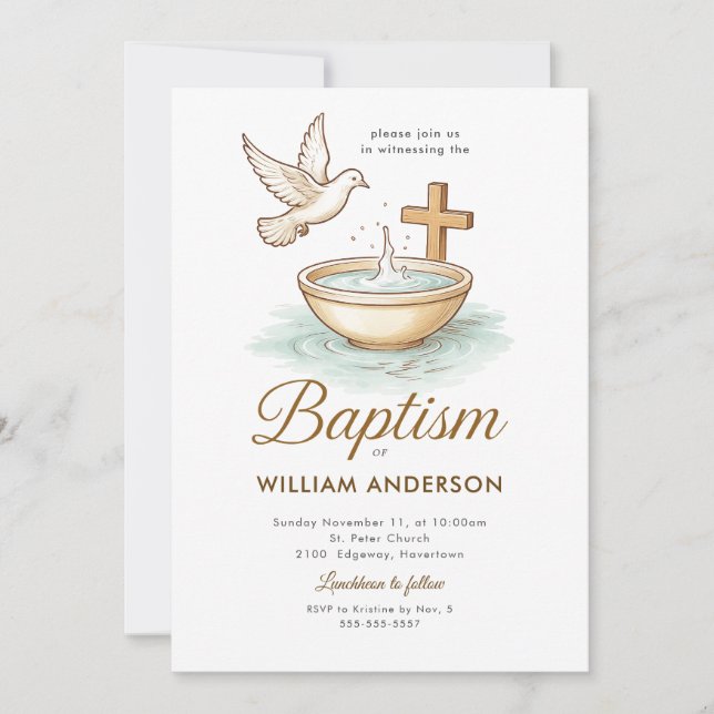 Monogramme Blue Wreath Baptism Invitation pour gar (Devant)